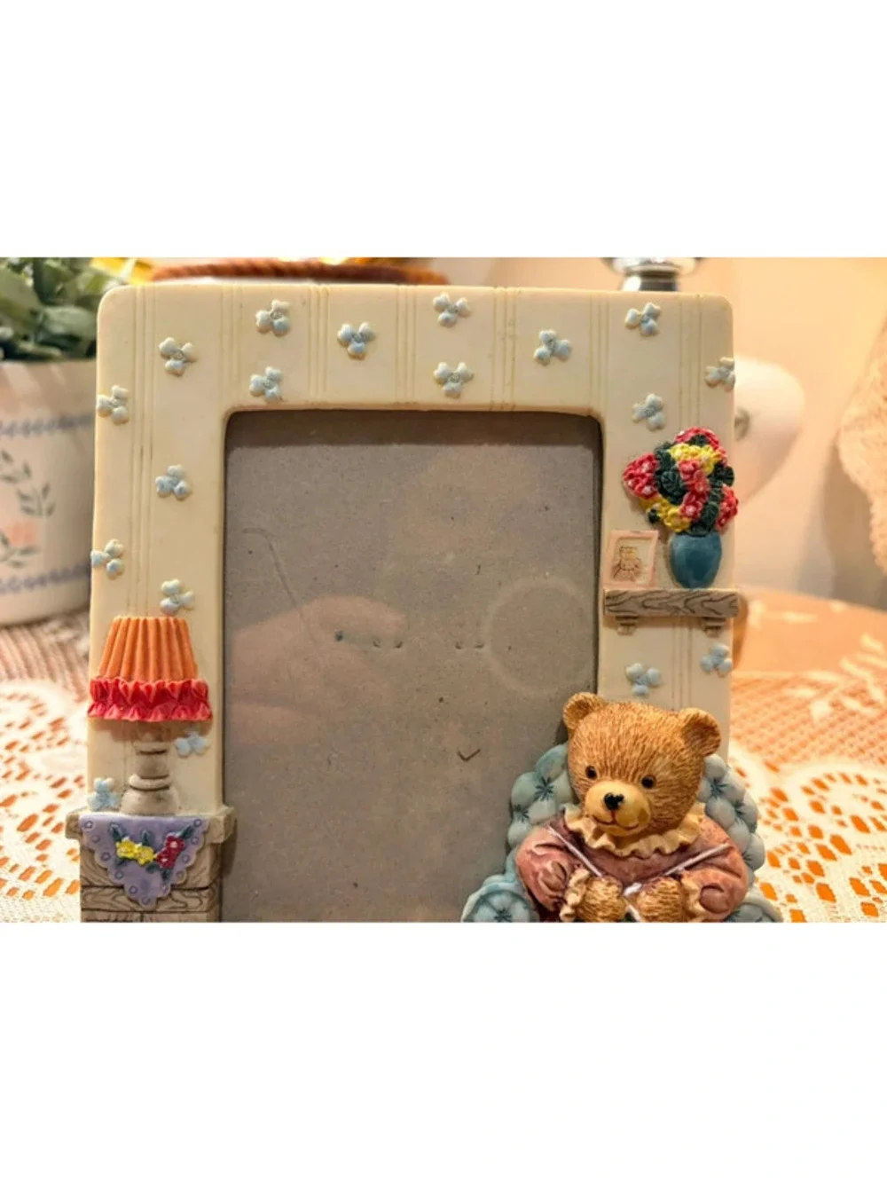 Vintage Teddy Bear Family Resin 4x6 Picture Frame Nursery Cottagecore Decor